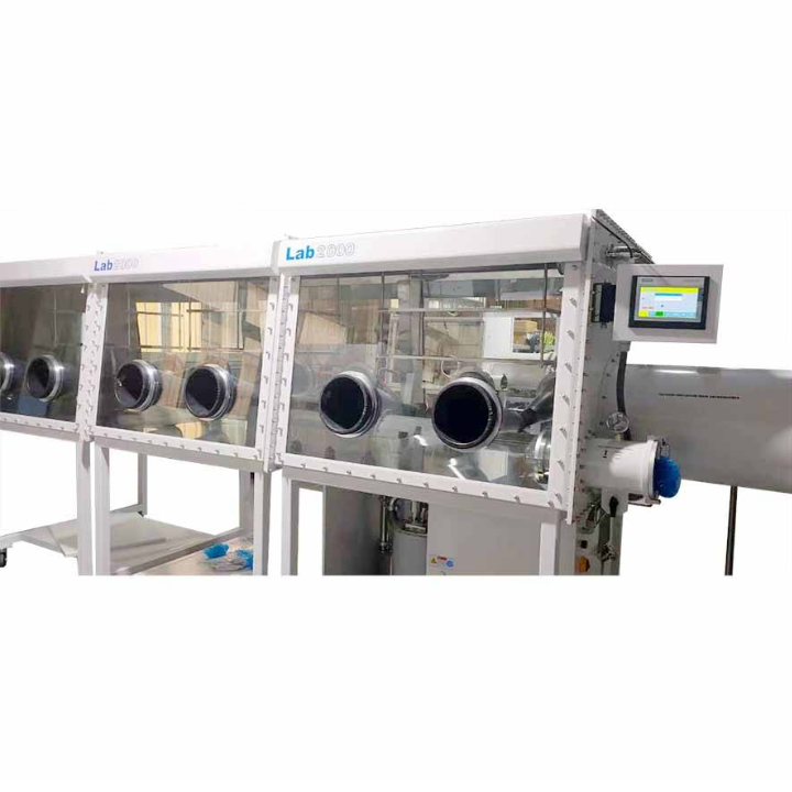 물 분석기 및 산소 분석기가 포함된 진공 양면 6개 스테이션 글러브 박스