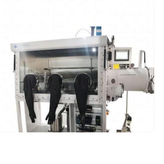 실험실 단면(1500×750mm) 3개 장갑 진공 글러브 박스, H2O 및 O2 정화 시스템 포함